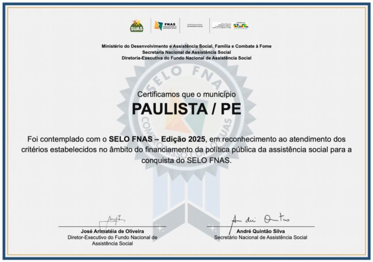 Paulista conquista selo nacional de transparência na gestão da assistência social